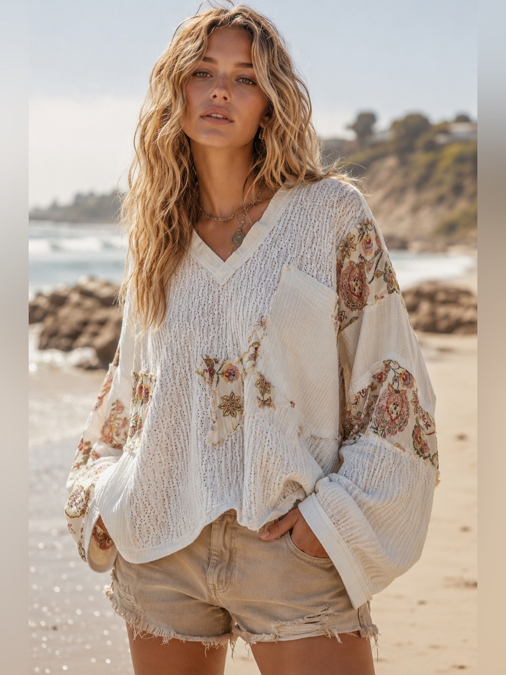 POL “ Morning Stardust  “ Patchwork Top | White